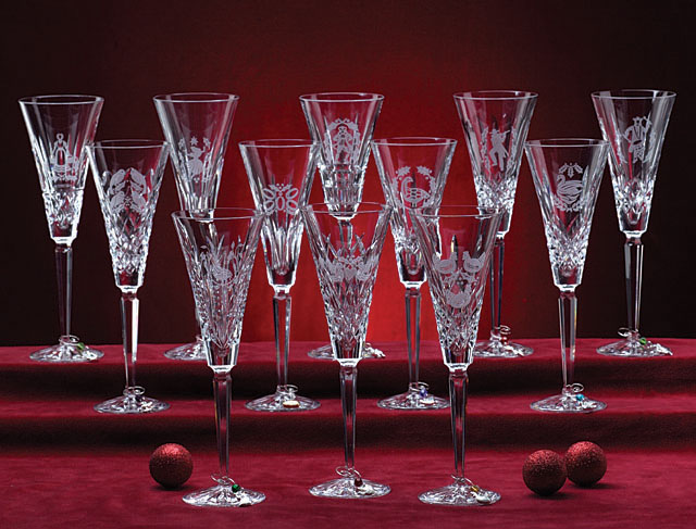 ショップグリーン インポートWaterford Crystal 1st Edition 12 Partrid of Days Flute, Christmas Champagne