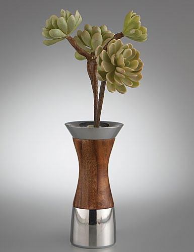 Nambe Metal/Wood Column Bud Vase